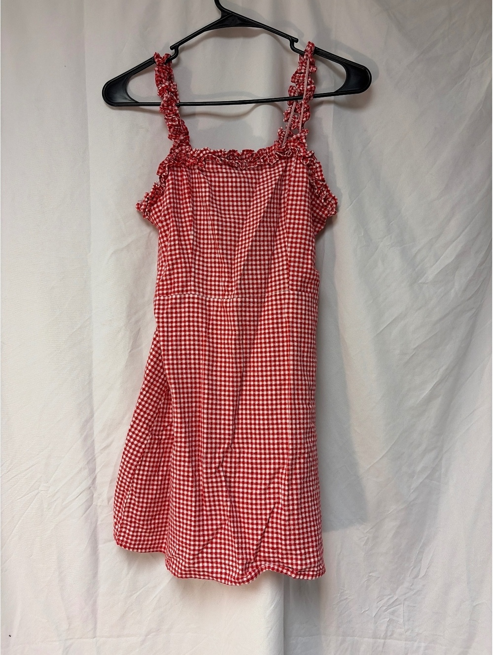 Jetset Dream Red and White Gingham Ruffle Strap Dress Medium